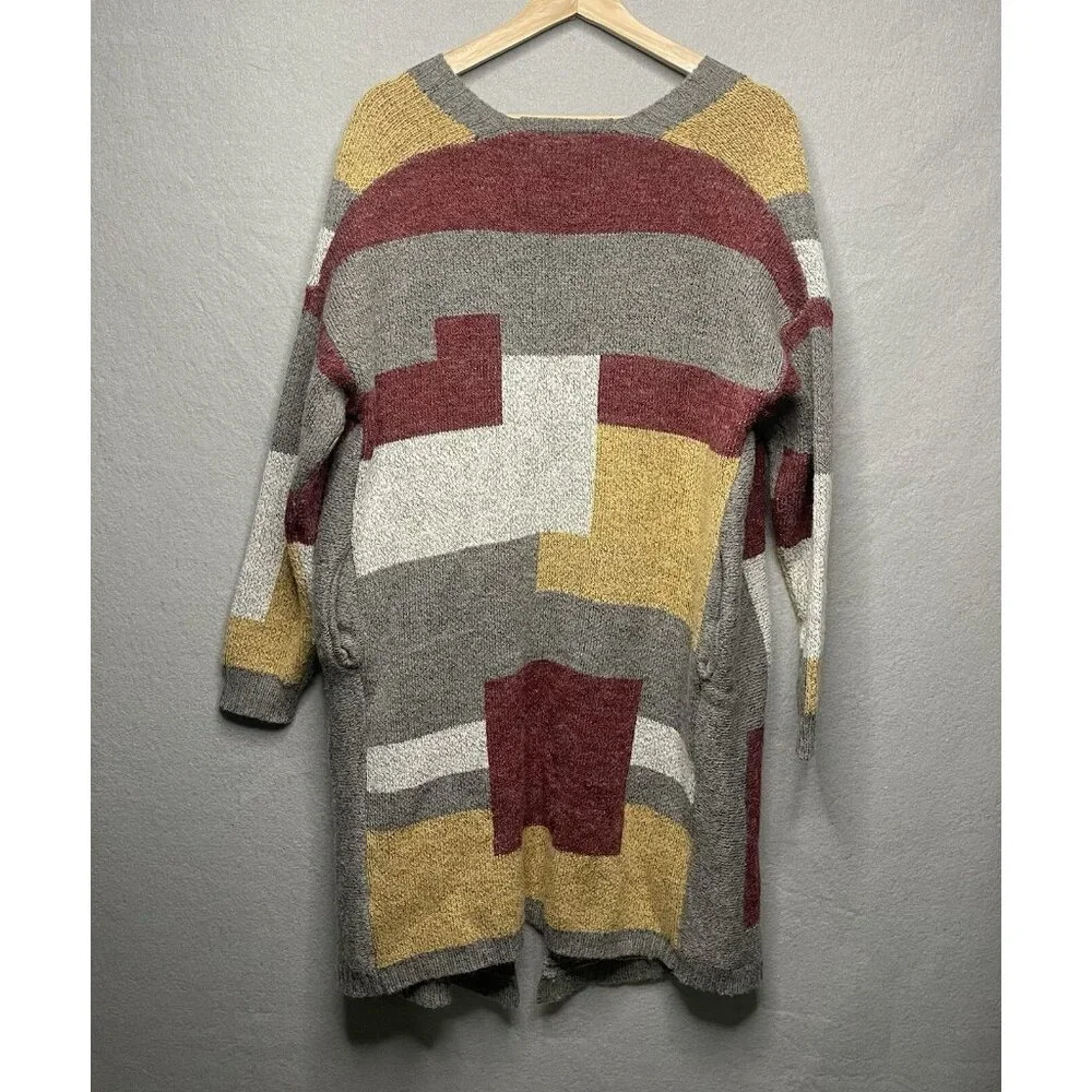 Yaira Open Knit Cardigan Sweater Colorblock Pattern Long L - Picture 6 of 9